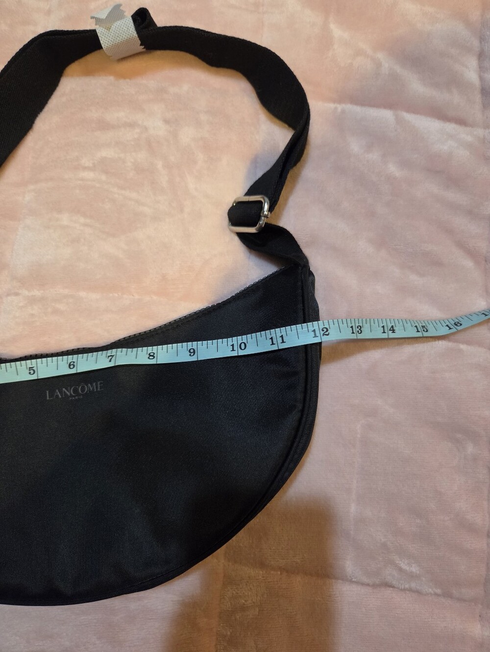 Like New Lancome Paris Black Recycled Nylon Crescent Luxury Crossbody Bag - Picture 6 of 8